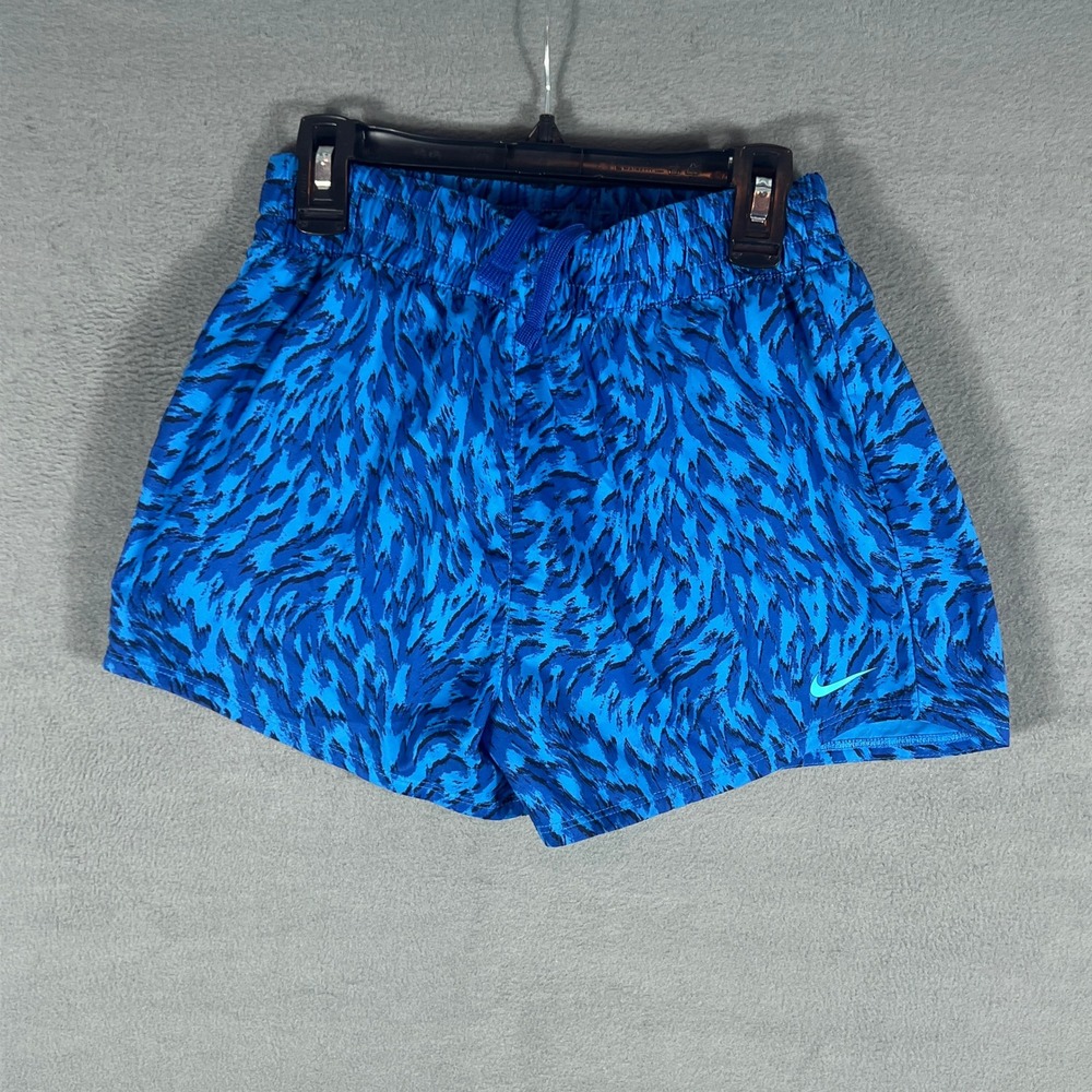 Nike Kids Shorts L Blue Animal Print Athletic Dri-FIT Elastic Waist Drawstring